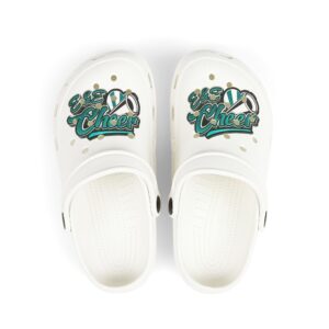 Kids Cheer EVA Foam Clogs — White Clog Shoes with 'Cheer' Graphic